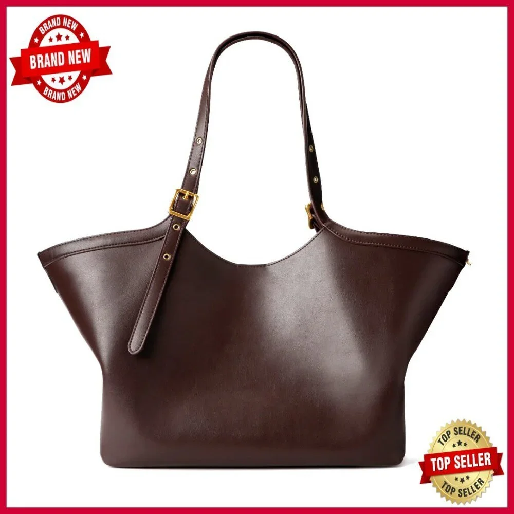 Large Vegan Leather Tote Bag with Adjustable Strap for Work Travel
